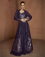 Purple Georgette Plazo Suit With Blouse & Jacket For Indian & Pakistani Wedding Festival & Party Wear - Mirror With Thread & Sequence Embroidery Work