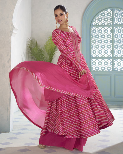 Pink Chinon Silk Anarkali Suit With Dupatta And Bottom - Mirror & Dori With Thread & Sequence Work
