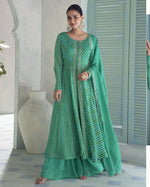 Green Chinon Silk Anarkali Suit With Dupatta And Bottom - Mirror & Dori With Thread & Sequence Work
