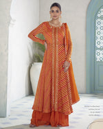 Orange Chinon Silk Anarkali Suit With Dupatta And Bottom - Mirror & Dori With Thread & Sequence Work