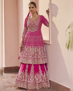 Pink Georgette Skirt Set With Kameez And Dupatta For Indian & Pakistani Wedding Festival And Party Wear - Mirror & Dori With Thread & Sequence Work