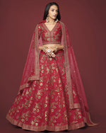 Red Silk Lehenga Choli With Blouse & Dupatta For Indian & Pakistani Wedding Festival - Zari Sequins and Dori Embroidery Work