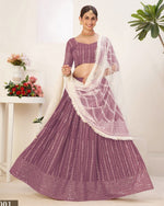 Purple Georgette Lehenga Choli With Blouse & Dupatta For Indian & Pakistani Wedding Festival - Thread & Sequins Embroidery Work