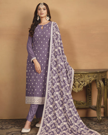 Purple Georgette Salwar Suit With Kameez & Dupatta For Indian & Pakistani Wedding Festival Season - Thread Sequence Work