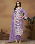 Lavender Organza Salwar Suit With Kameez & Dupatta For Indian & Pakistani Wedding Festival - Thread Sequence Work