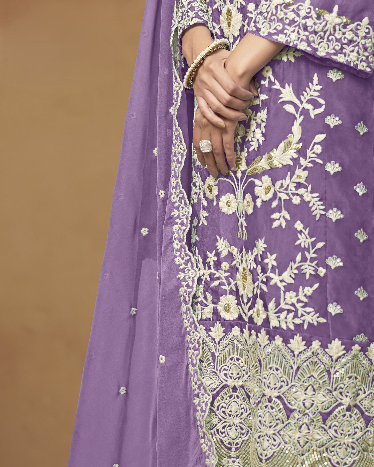Lavender Organza Salwar Suit With Kameez & Dupatta For Indian & Pakistani Wedding Festival - Thread Sequence Work