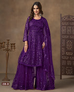 Purple Net Sharara Suit With Kameez & Dupatta For Indian & Pakistani Wedding Festival - Dori With Thread & Sequence Work