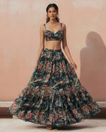 Black Georgette Lehenga Choli With Blouse & Dupatta For Indian & Pakistani Wedding Festival - Digital Printed