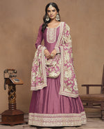 Pink Art Silk Anarkali Suit With Dupatta For Indian & Pakistani Wedding Festival - Thread Sequence Work