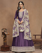 Purple Art Silk Anarkali Suit With Dupatta For Indian & Pakistani Wedding Festival - Thread Sequence Work