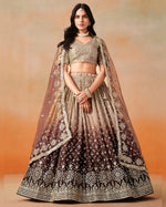 Brown Georgette Lehenga With Blouse & Dupatta For Indian & Pakistani Wedding Festival - Sequins Zari Embroidered Work