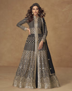 Black Georgette Anarkali For Indian & Pakistani Wedding Festival - Thread & Sequence Embroidery