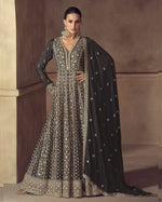 Black Chinon Silk Anarkali For Indian & Pakistani Wedding Festival Season - Thread & Sequence Embroidery