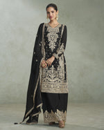 Black Chinon Silk Plazo Suit with Thread & Sequence Embroidery for Indian & Pakistani Wedding Festival