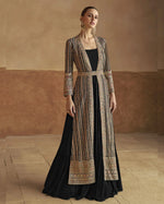 Black Georgette Gown For Indian & Pakistani Wedding Festival - Thread & Sequence Embroidery