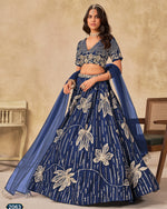 Blue Silk Lehenga Choli With Blouse & Dupatta For Indian & Pakistani Wedding Festival - Dori with Thread & Sequins Embroidery Work