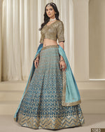 Blue Chinon Silk Lehenga Choli With Blouse & Dupatta For Indian & Pakistani Wedding Festival - Dori With Thread & Sequins Embroidery Work