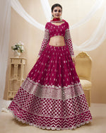 Dark Pink Georgette Blouse With Lehenga For Indian & Pakistani Wedding Festival - Sequins Zari Embroidered Work