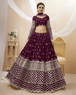 Deep Purple Georgette Blouse With Lehenga For Indian & Pakistani Wedding Festival - Sequins Zari Embroidered Work