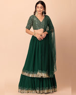 Green Georgette Lehenga With Blouse & Dupatta For Indian & Pakistani Wedding Festival - Sequins and Zari Embroidery Work