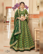 Green Organza Art Silk Blouse With Lehenga For Indian & Pakistani Wedding Festival - Thread, Zari, Dori and Sequins Embroidery Work
