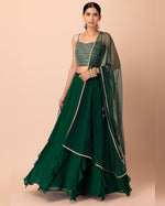 Green Georgette Lehenga With Blouse & Dupatta For Indian & Pakistani Wedding Festival - Multiple Sequins and Zari Embroidery Work