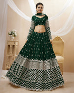 Green Georgette Blouse With Lehenga For Indian & Pakistani Wedding Festival - Sequins Zari Embroidered Work