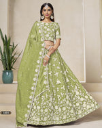 Green Crush Organza Lehenga Choli With Blouse & Dupatta For Indian & Pakistani Wedding Festival - Thread & Sequins Embroidery Work