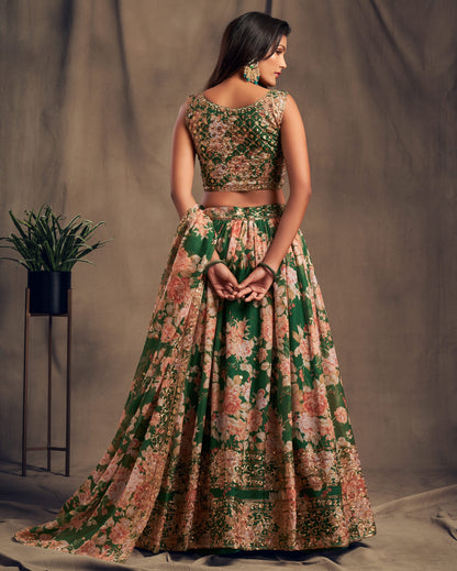 Woman wearing a floral dress with a plant in the background