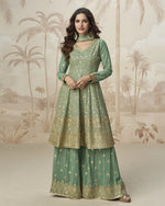Green Georgette Plazo Suit For Indian & Pakistani Wedding Festival - Thread & Sequence Embroidery