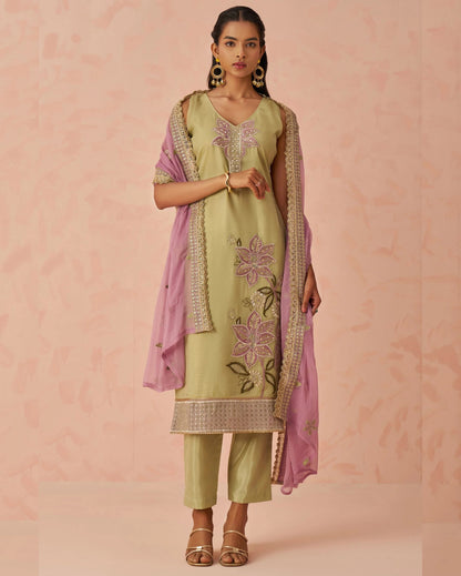 Green Crush Kameez With Salwar Suit For Indian & Pakistani Wedding Festival - Thread & Sequence Embroidery Work