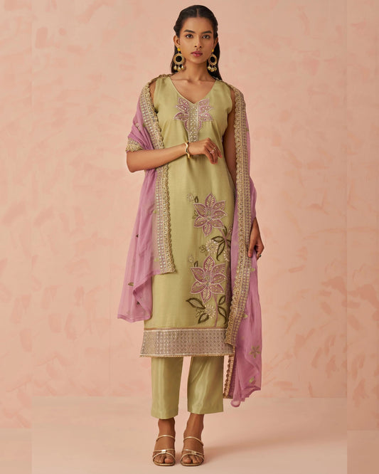 Green Crush Kameez With Salwar Suit For Indian & Pakistani Wedding Festival - Thread & Sequence Embroidery Work