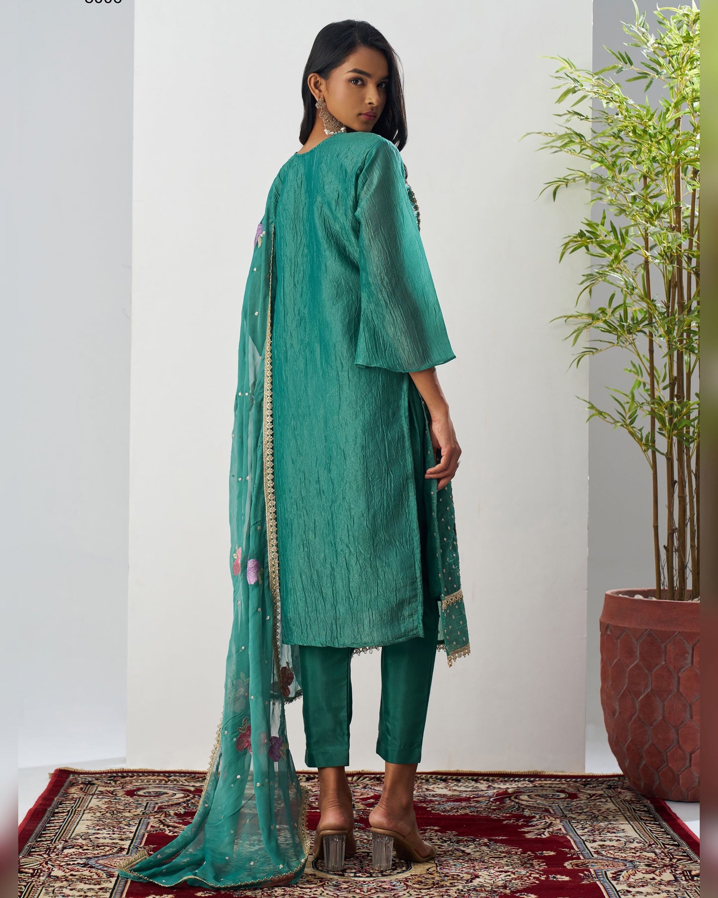 Green Crush Kameez With Salwar Suit For Indian & Pakistani Wedding Festival Season - Moti Thread & Sequence Embroidery Work