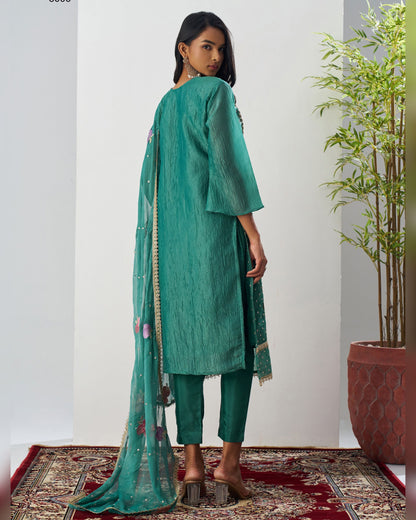 Green Crush Kameez With Salwar Suit For Indian & Pakistani Wedding Festival Season - Moti Thread & Sequence Embroidery Work
