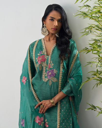 Green Crush Kameez With Salwar Suit For Indian & Pakistani Wedding Festival Season - Moti Thread & Sequence Embroidery Work