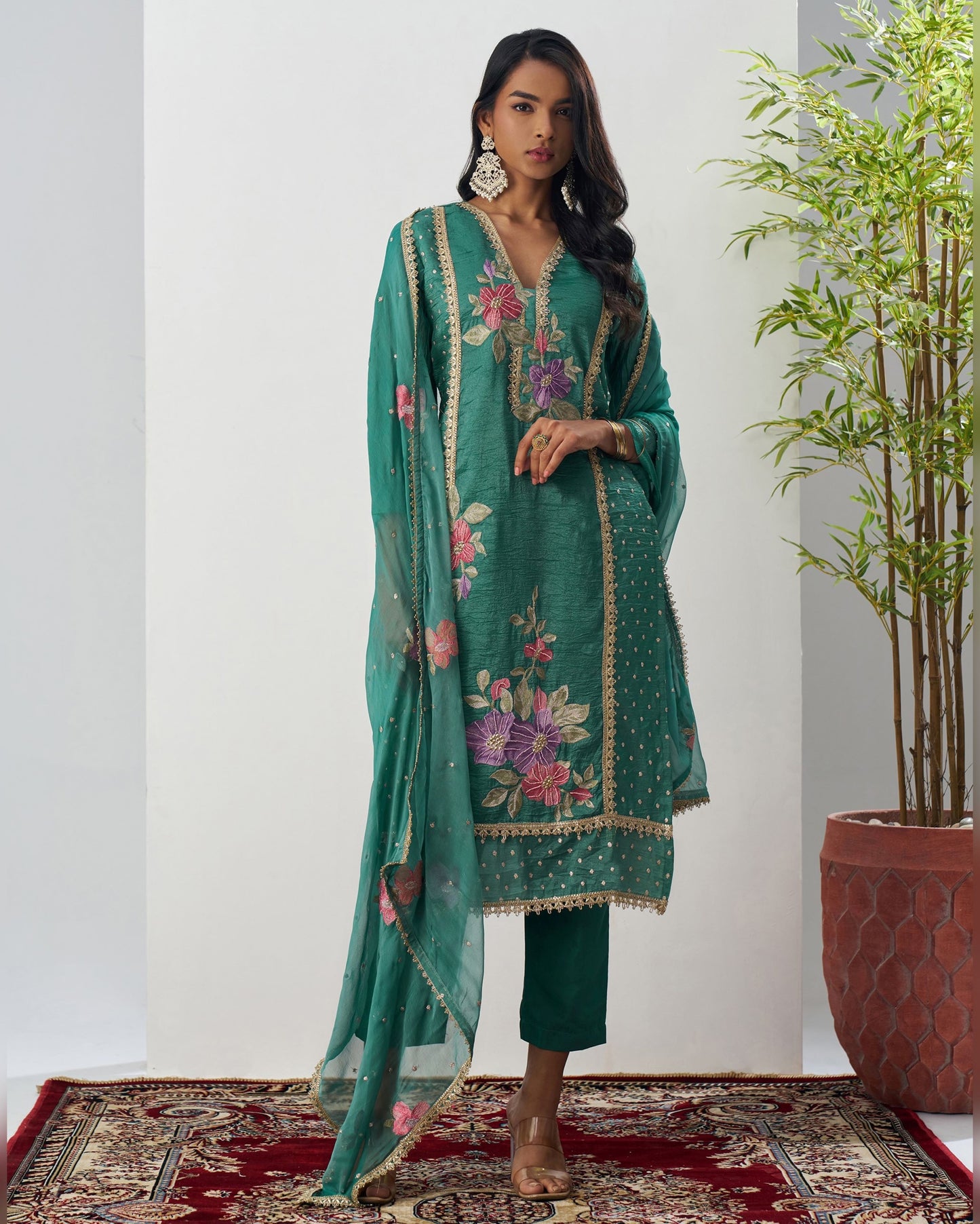 Green Crush Kameez With Salwar Suit For Indian & Pakistani Wedding Festival Season - Moti Thread & Sequence Embroidery Work