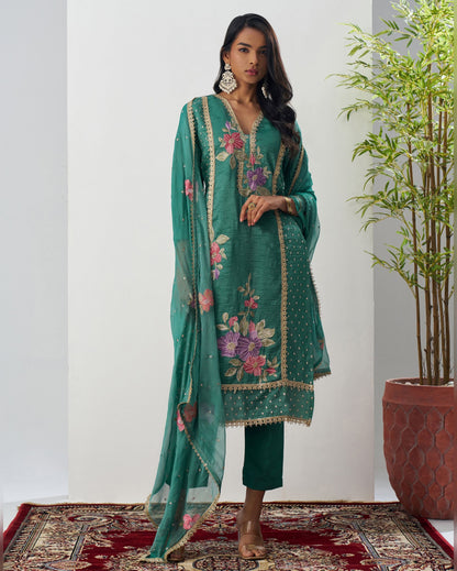 Green Crush Kameez With Salwar Suit For Indian & Pakistani Wedding Festival Season - Moti Thread & Sequence Embroidery Work