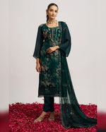 Green Organza Kameez With Salwar Suit For Indian & Pakistani Wedding Festival - Thread & Sequence Embroidery and Prints