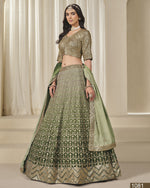 Green Chinon Silk Lehenga Choli With Blouse & Dupatta For Indian & Pakistani Wedding Festival - Dori With Thread & Sequins Embroidery Work