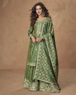 Green Shimmer Silk Plazo Suit For Indian & Pakistani Wedding Festival - Thread & Sequence Embroidery