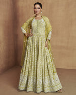 Yellow Georgette Anarkali Suit With Dupatta For Indian & Pakistani Wedding Festival - Mirror & Moti With Thread & Sequence Work
