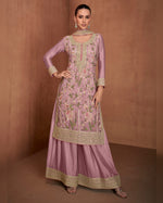 Lavender Chinon Silk Plazo With Top & Dupatta For Indian & Pakistani Wedding Festival - Mirror Dori Thread & Sequence Work