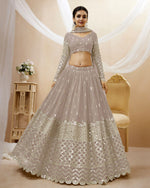 Light Gray Georgette Blouse With Lehenga For Indian & Pakistani Wedding Festival - Sequins Zari Embroidered Work