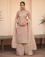 Pink Simar Silk Plazo With Top & Dupatta For Indian & Pakistani Wedding Festival - Dori Thread Sequence Work
