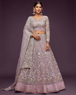 Lavender Net Lehenga With Blouse & Dupatta For Indian & Pakistani Wedding Festival - Thread, Zari, Badla and Glitter Dori Embroidery Work