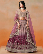 Light Purple Georgette Lehenga With Blouse & Dupatta For Indian & Pakistani Wedding Festival - Sequins Zari Embroidered Work