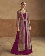 Maroon Georgette Gown For Indian & Pakistani Wedding Festival - Thread & Sequence Embroidery