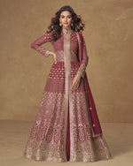 Maroon Georgette Anarkali For Indian & Pakistani Wedding Festival - Thread & Sequence Embroidery