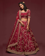 Maroon Art Silk Blouse With Lehenga For Indian & Pakistani Wedding Festival - Thread, Zari, Dori and Sequins Embroidery Work