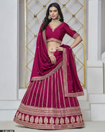 Maroon Silk Lehenga Choli With Blouse & Dupatta For Indian & Pakistani Wedding Festival - Thread & Sequins Embroidery Work